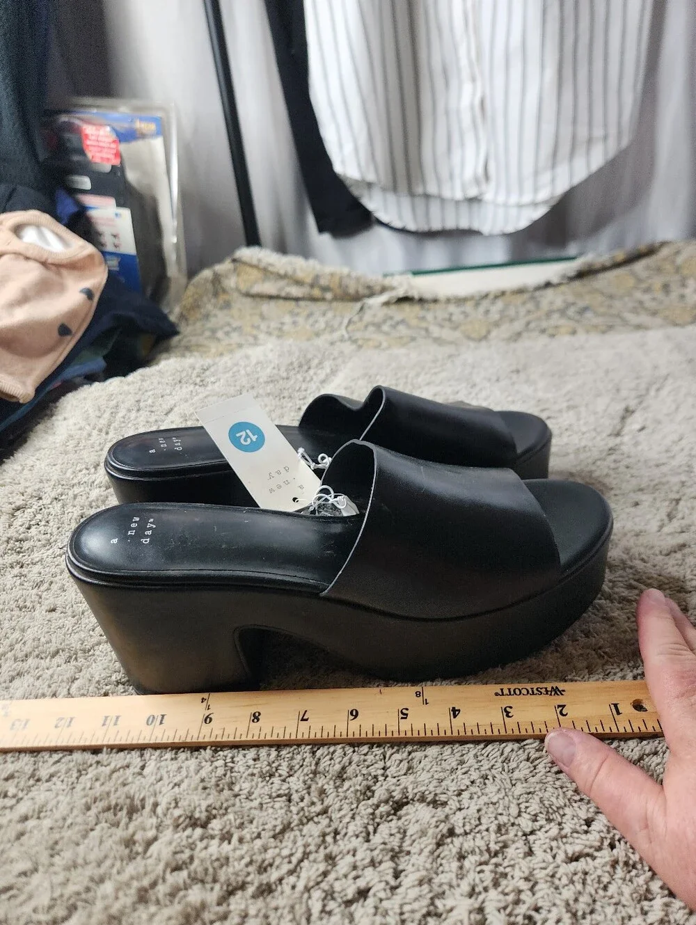 Women's Ricky Platform Heels with Memory Foam Insole - A New Day Black 12